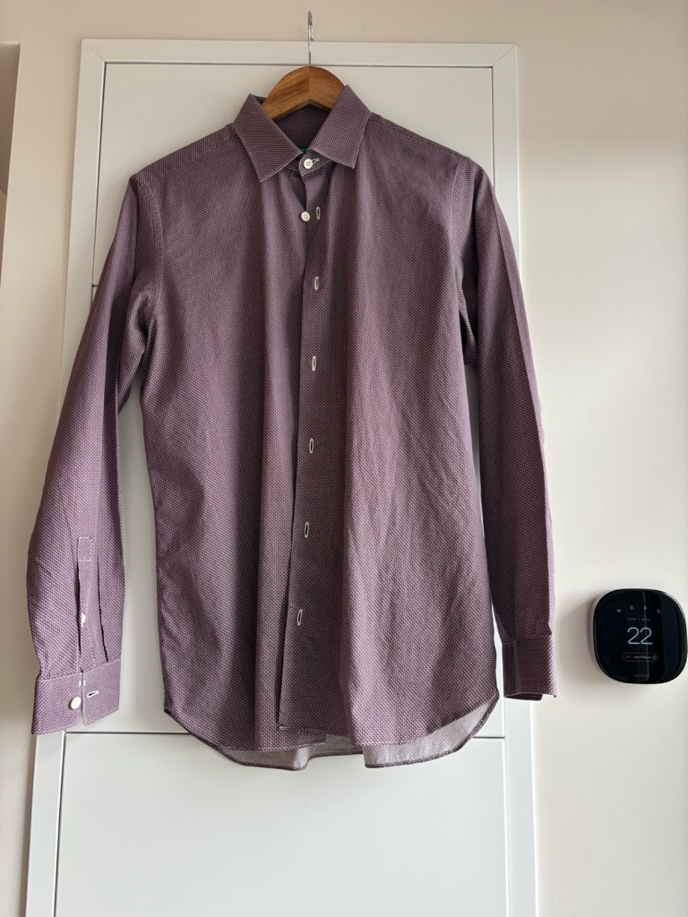 Z Zegna Geometric Print Dress Shirt – Maroon – Medium – Cotton